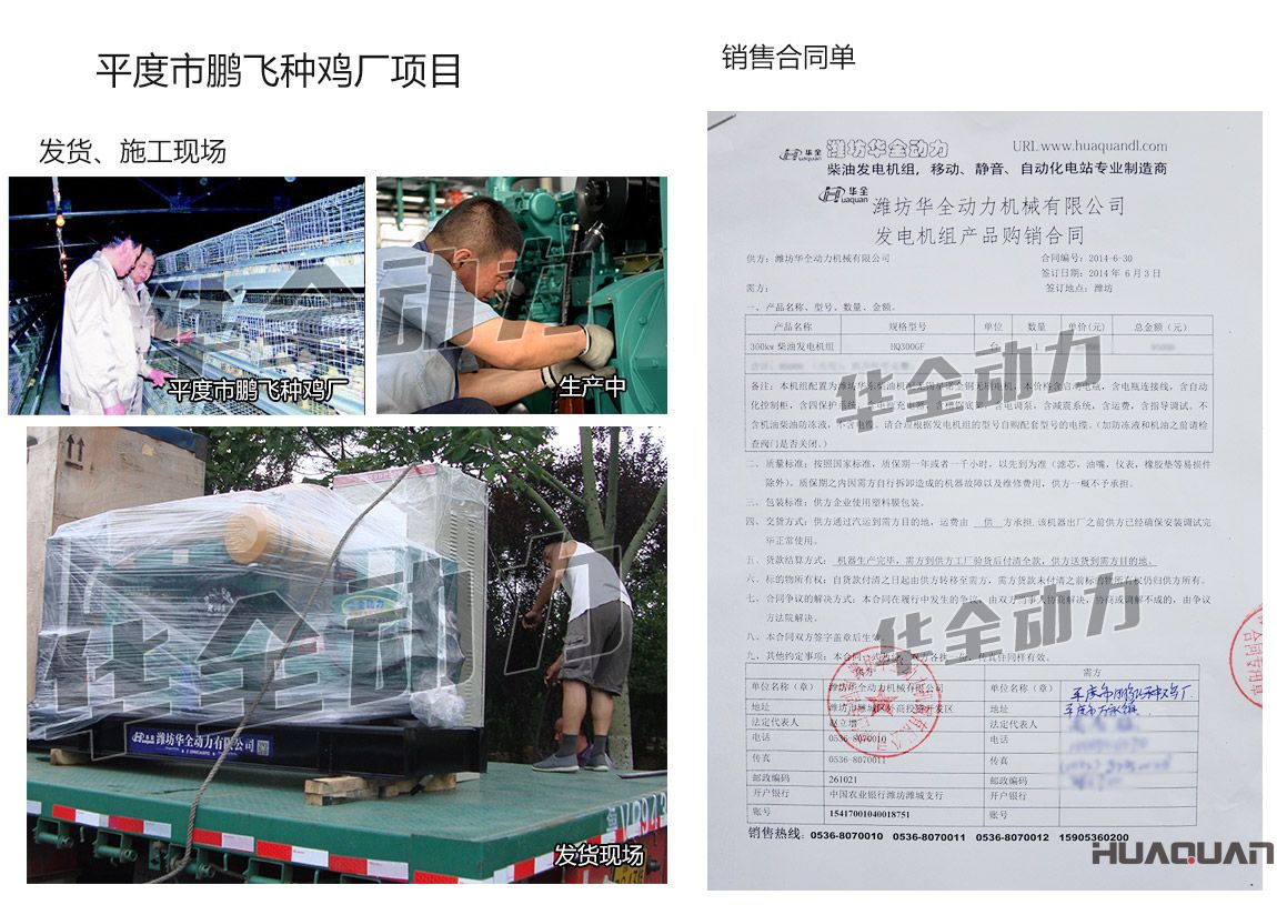 平度市鵬飛種雞廠采購一臺300KW濰坊柴油發電機組